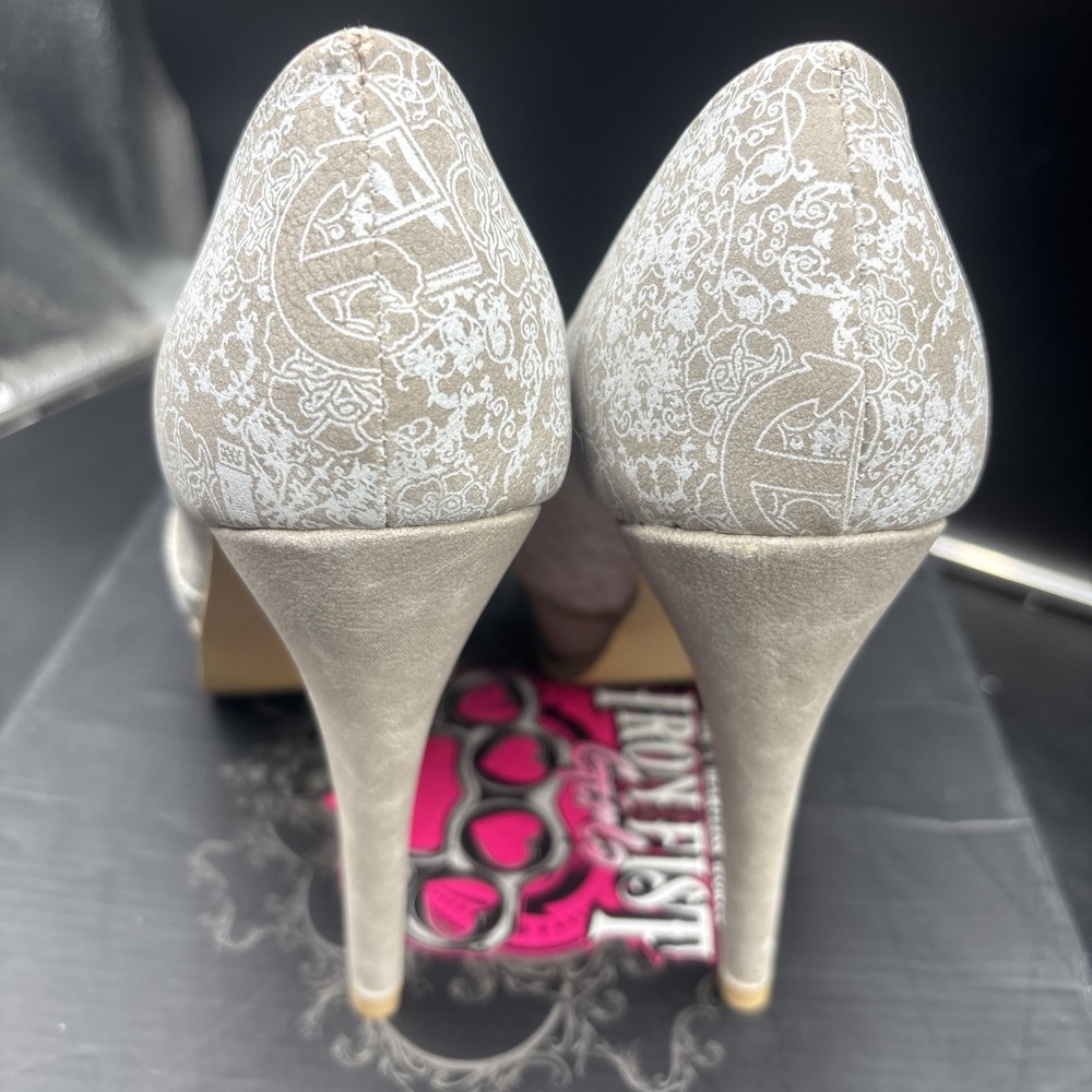 IRON FIST Women Booze Cruise Stone Beige Platform Heel US Size 6 Bow Peep Toe - Picture 4 of 6